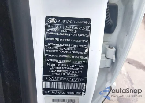 2012 Land Rover Range Rover Hse from USA, damaged, VIN SALMF1D43CA372930